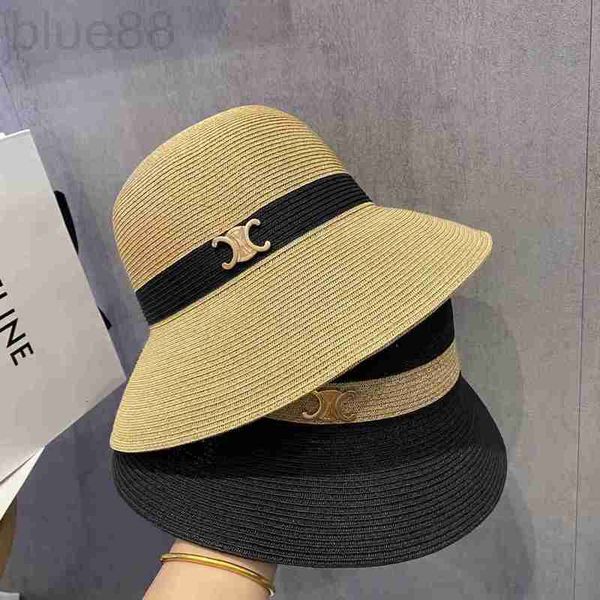 

cloches designer summer new fashion straw hat women's light luxury brand big eave sunshade fisherman travel foldable sunscreen basin 8e, Blue;gray