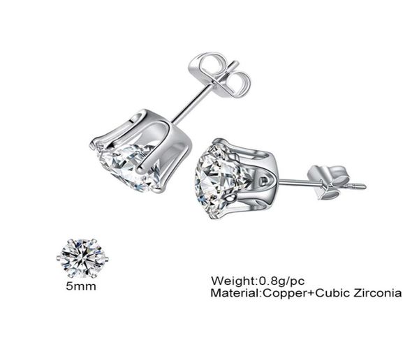 

3mm8mm crystal wedding stud earrings for women bohemian round crown cz zircon ladies girls simulated diamond jewelry gift7310432, Golden;silver