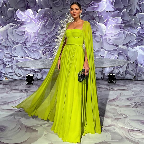 

Cape Sleeve Square Collar Evening Dresses Lemon Yellow A Line Formal Gown Chiffon Floor Length Womens Special Occasion Dress with Wrap, Light sky blue