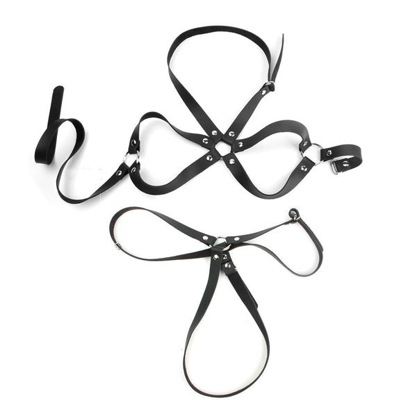 

fabric womens leather body harness bra pentagram chest strap lingerie cage set waist belt punk gothic plus size clothing masturbator extende, Black;white