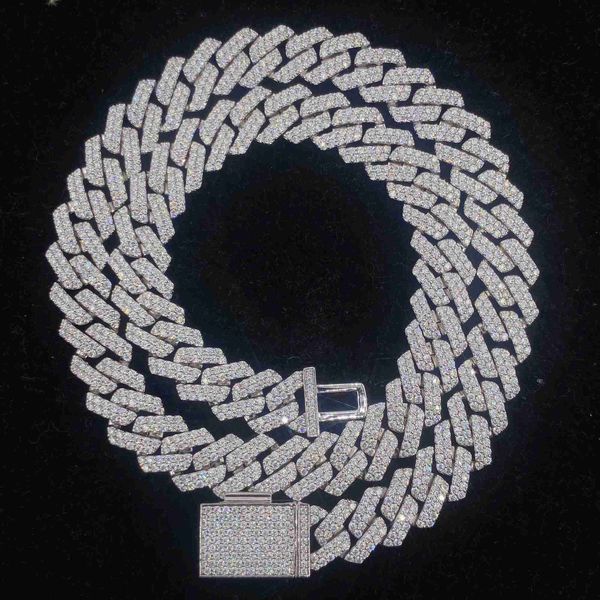 

custom 12mm 18" 20" 22" 24" diamond gold chain necklace bracelet cuban link iced out hip hop jewelry, Silver