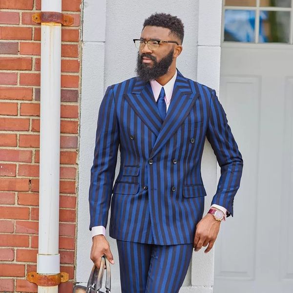 

men's suits blazers office men's set dark blue with black stripes 2 jackets trousers formal party coat customized 230406, White;black