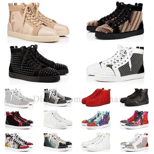 

fashion red casual shoes 2023 fashion bottomes sneakers women mens trainers genuine leather rivets boots studded vintage glitter bottomed sp, Black