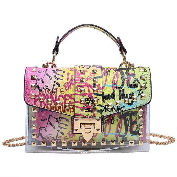 

shoulder bags brand women studded graffiti crossbody fashion bag for ladies female luxury designer handbags 230404
