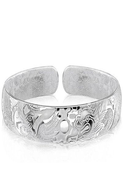 

dragon bangles for men women boy new chinese style 925 sterling silver open bangles white gold plated charms bracelet 4503225, Black
