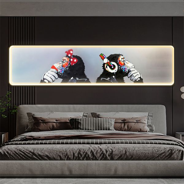 

LED living room decoration painting creative dog trend sign background wall mural cartoon animal bedroom with light emitting hanging painting