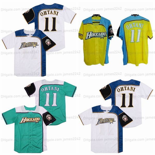 

los angeles shohei ohtani jersey angels hokkaido nippon-ham fighters #11 baseball jersey white green yellow men size s-3xl all stitched, Black