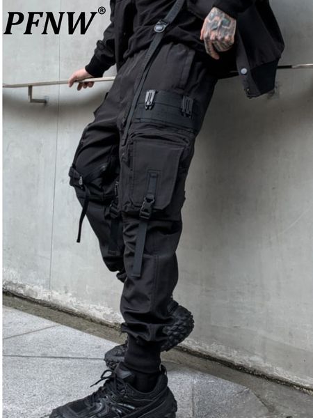 

men's pants pfnw autumn spring functional safari style overalls fashion loose casual youth cargo techwear 12a5573 230406, Black