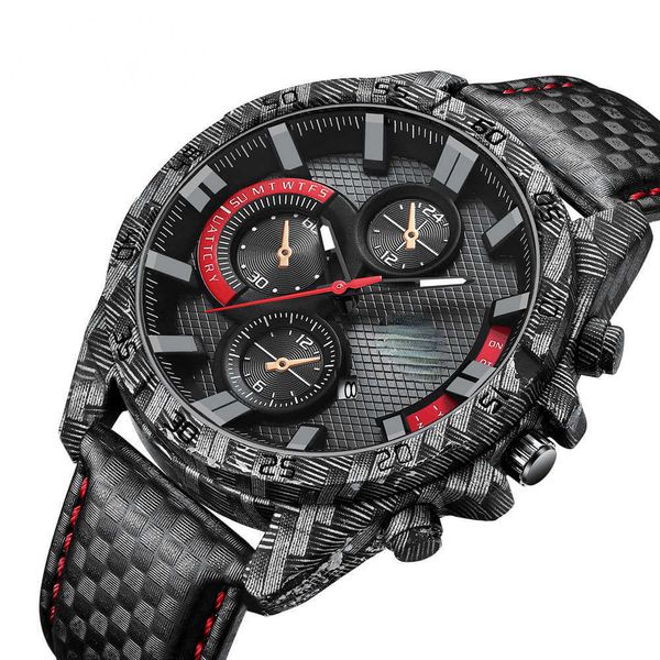 

quartz watch voom carbon fiber element case wristes men's waterproof fashion outdoor sports, Slivery;black