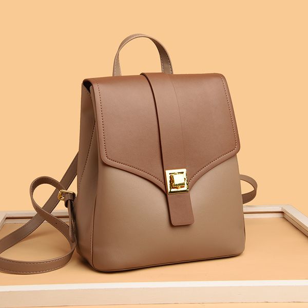 

Simplicity shoulder bag 4 colors simple Joker color matching leather leisure travel backpack this year popular anti theft buckle fashion handbag wholesale, Khaki