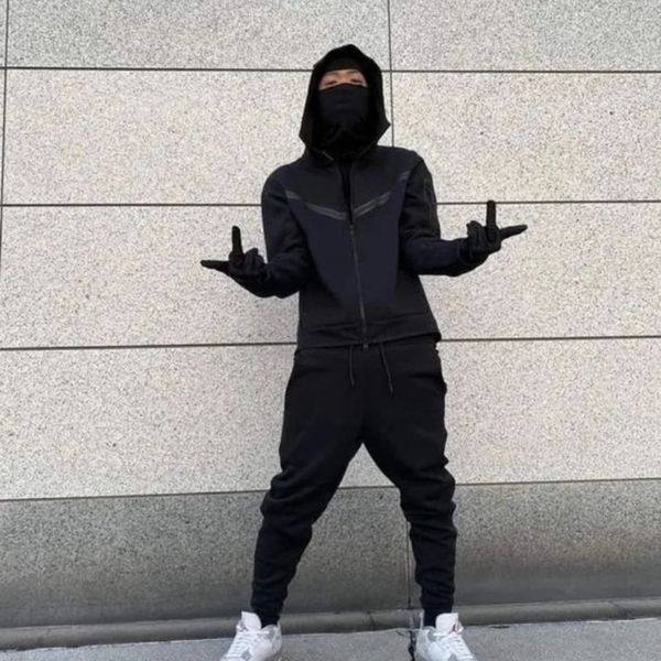 

men's tracksuits suit brand sweatsuit tech hoodie cotton stretch training wear good quality coat sweatpants sport set men clothing 2304, Gray