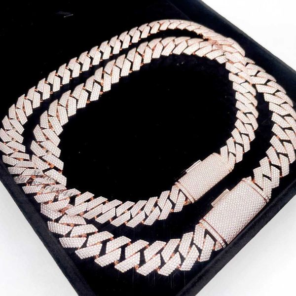 

15mm 18mm width 4row moissanite diamond 925 silver iced out cuban link chain initial necklace