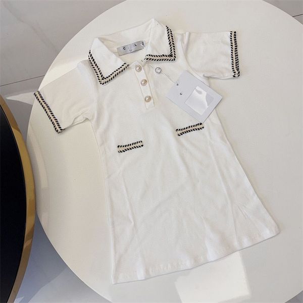 

Designer Baby Clothes Girls Little Fragrance Clothes Summer children's Short sleeve cotton shirt dress classic lapel custom fabric Size 90cm-160cm A2, #1