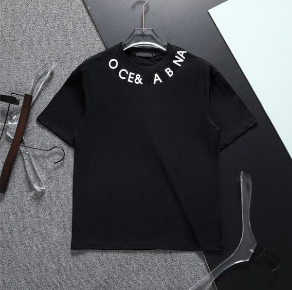 

black t shirt men women round neck letter print streetwear oversized classic fashion couple tshirt fitout clothes, White;black