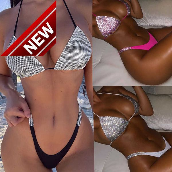 

bling crystal bikini set beach party brazilian women's swimsuit low waist club swimwear women elegant bathing suite, White;black