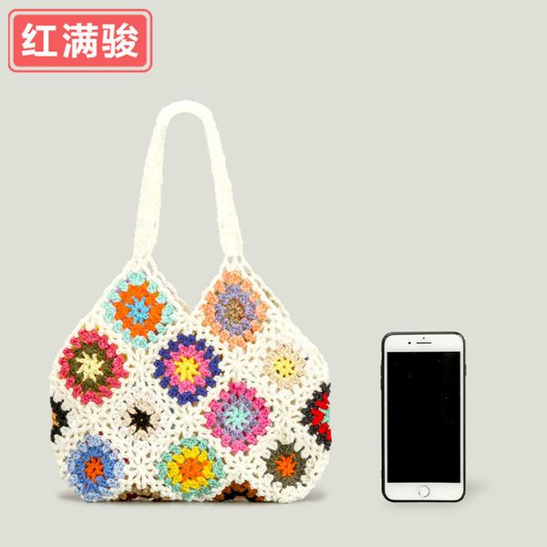 

spring and summer new grandmother pattern handmade hooked flower woven bag, woolen handbag, popular hollow bag, women's bag 230406