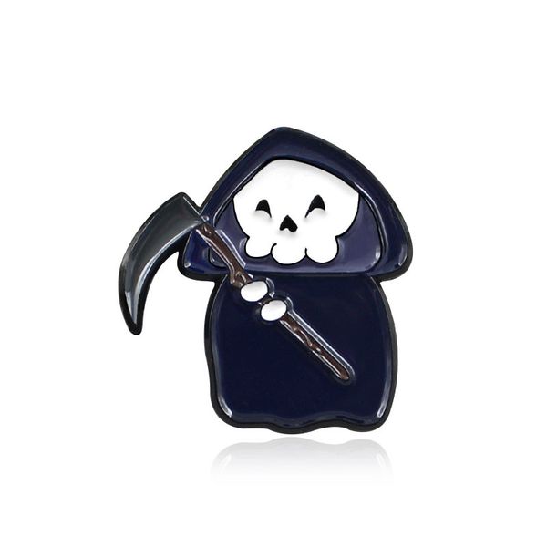 

fashion creative white ghost brooches body with black robe and hoe in hand personalized alloy badge gift bag accessories, Gray
