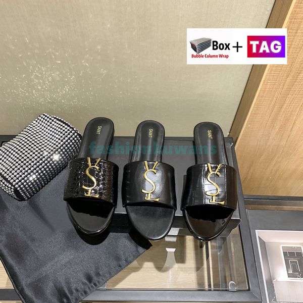 

with box slippers fashion womens flat leather slide sandals summer outdoor shoes luxury moccasins size 35-40, Black