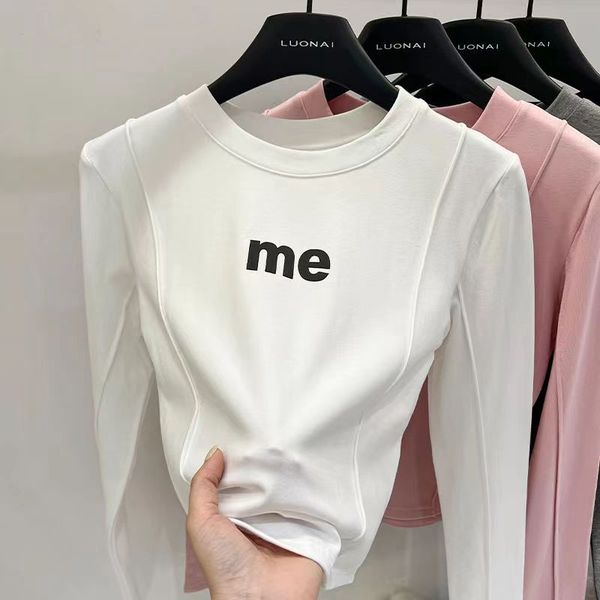 

spring and autumn women's slim fit versatile letter top, Gray