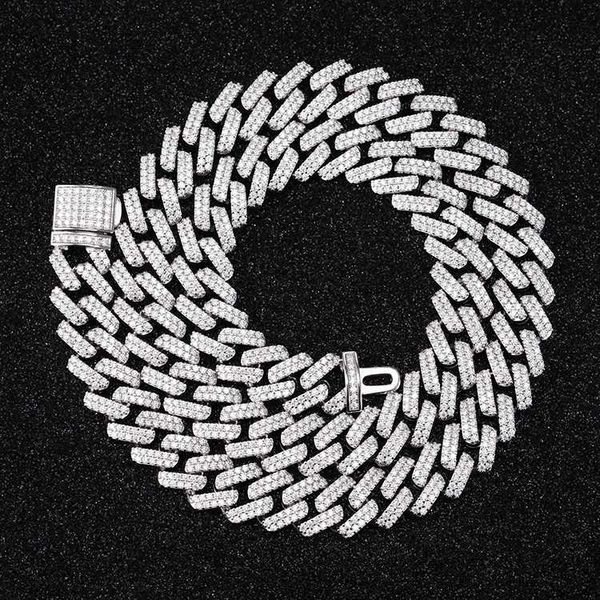 

s925 silver 2 row cuban chain 13mm in stock 7-24inch length link with moissanite