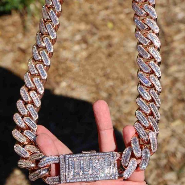 

heavy cuban miami chain bling baguette diamond sterling silver 925 d color vvs moissanite luxury men necklace