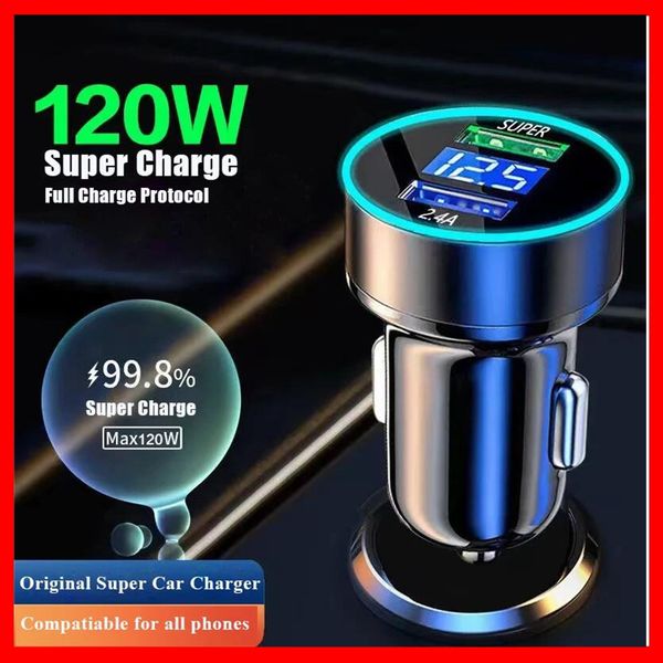 

usb car charger dual ports 120w super fast charging adapter for samsung galaxy xiaomi huawei iphone 13 12 11 pro max 7 8 plus car-charge car