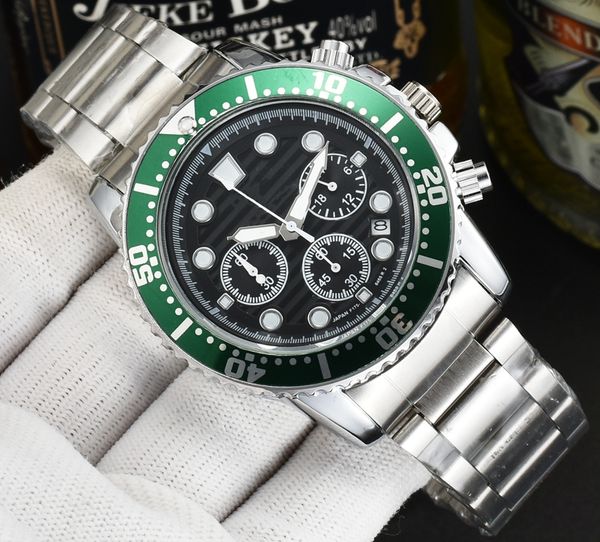 

seik wrist watches for men 2023 mens watches six needles all dials work quartz watch luxury brand chronograph clock fashion steel strap type, Slivery;golden