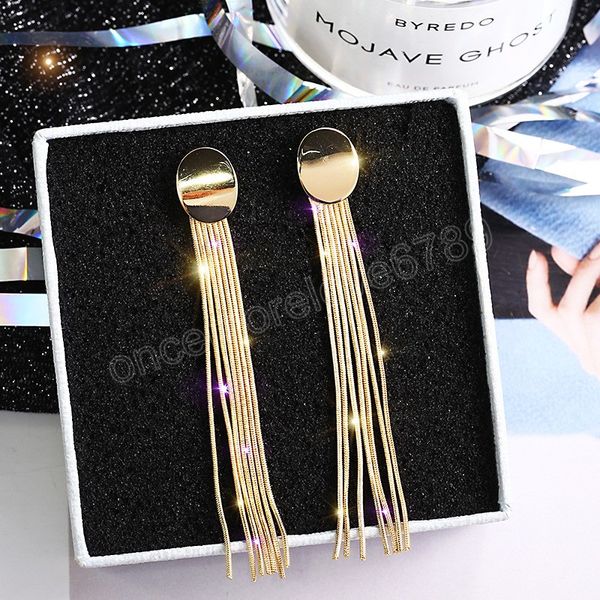 

korean long thread tassel dangle earrings for women bridal wedding geometric gold earring fashion crystal jewelry, Silver