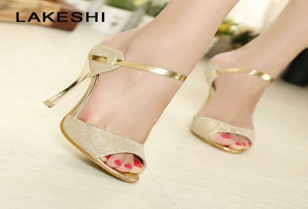 

lakeshi summer women pumps small heels wedding shoes gold silver stiletto high heels peep toe women heel sandals ladies shoes x0521302910, Black