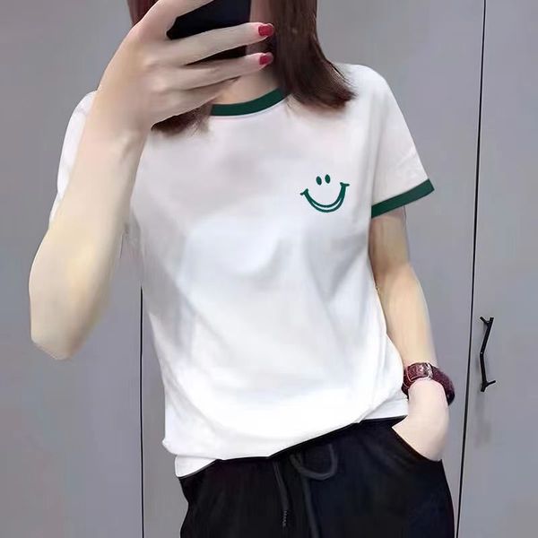 

white short sleeve t-shirt summer women's versatile print top, Gray