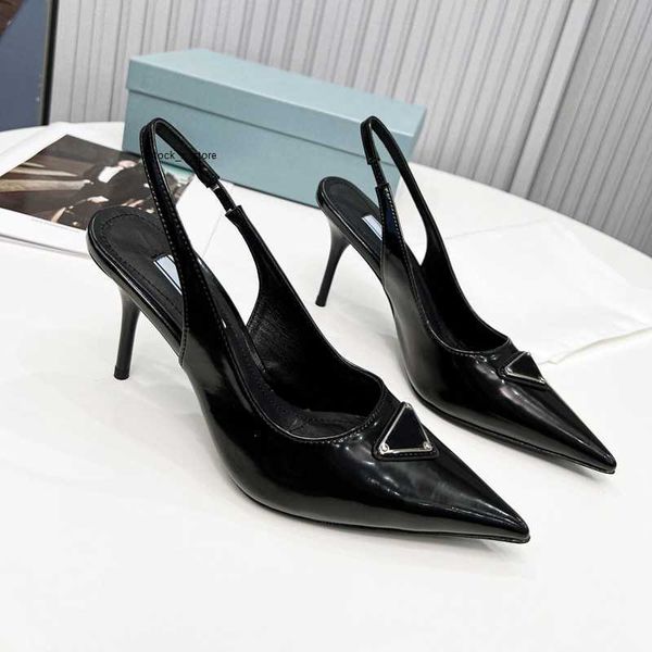 

casual shoes women brushed leather slingback pumps shoes high-heel pointed toe pumps lady heels sandals wedding fashion party, Black
