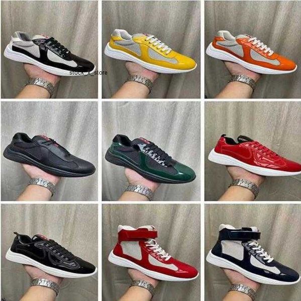 

designer trainers men america cup sneakers running patent leather flat trainers black white mesh breathable nylon casual shoes runner shoes