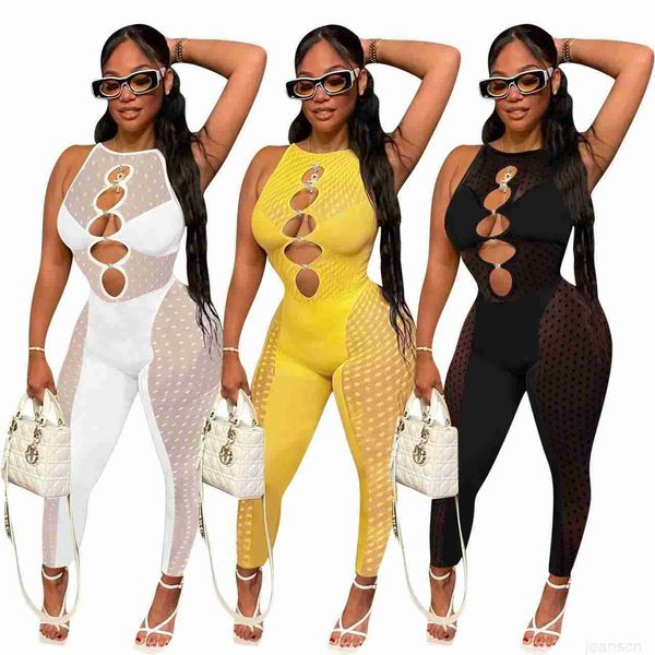 

designers women clothes jumpsuits 2023 spring and summer new mesh milk silk splicing one-piece pants amp rompers, Black;white