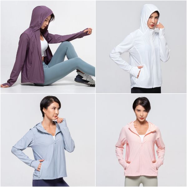 

ll-2 womens dust coat hooded fitness wear yoga outfits sportswear outer loose jackets running trainer exercise long sleeve waterproof fast