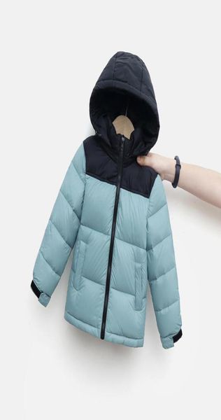 

children039s down coat boy039s outerwear hooded girl warm jacket color blocking classic kids clothing 110160cm1500490, Blue;gray