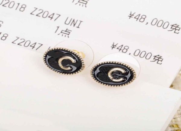 

2022 charm oval shape stud earring with black color enamel for women wedding jewelry gift have box stamp ps72281294905, Golden