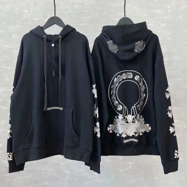 

men's hoodies sweatshirts classic luxury jackets fashion brand ch zipper women men pullover hooded horseshoe sanskrit sweater loose jac, Black
