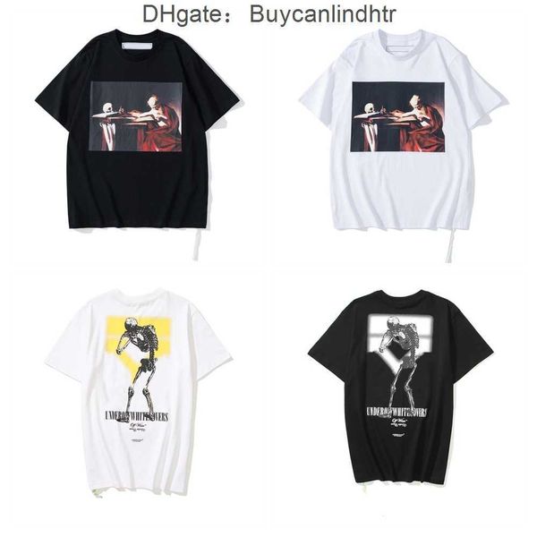 

summer fashion brand offs t shirts mens ow religious oil painting direct spray arrow tshirts hip hop short sleeve loose men tees women larg, White;black