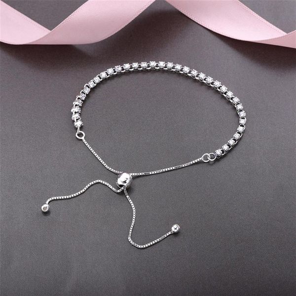 

original 925 sterling silver adjustable size crystal shine bracelet with box for pandora charms bracelet women wedding jewelry bra171n, Golden;silver