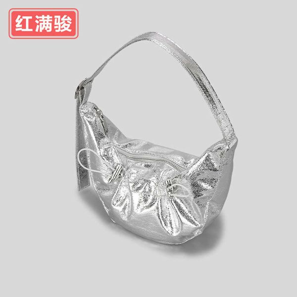 

2023 pvc drawstring crescent moon bag with high-end pleated dumplings bag, fashionable and trendy lacquer underarm bag 230406