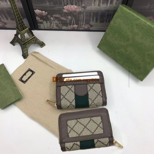 

658552 ophidia card holders woman ophidia wallet luxury designer leather men purse mini bank card holder small slim wallet wtih box, Brown;gray