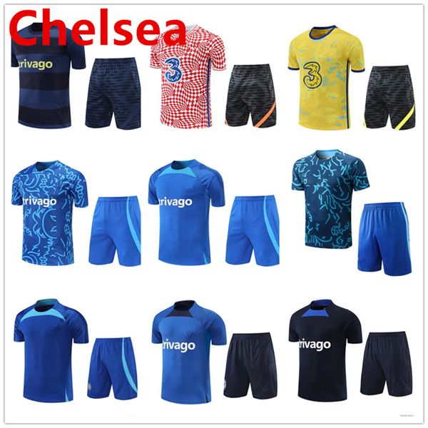 

22 23 chelse soccer jersey training suit short sleeved shorts set cfc 2022 2023 chelse men set short sleeves sweatshirt sportswear sets, Black