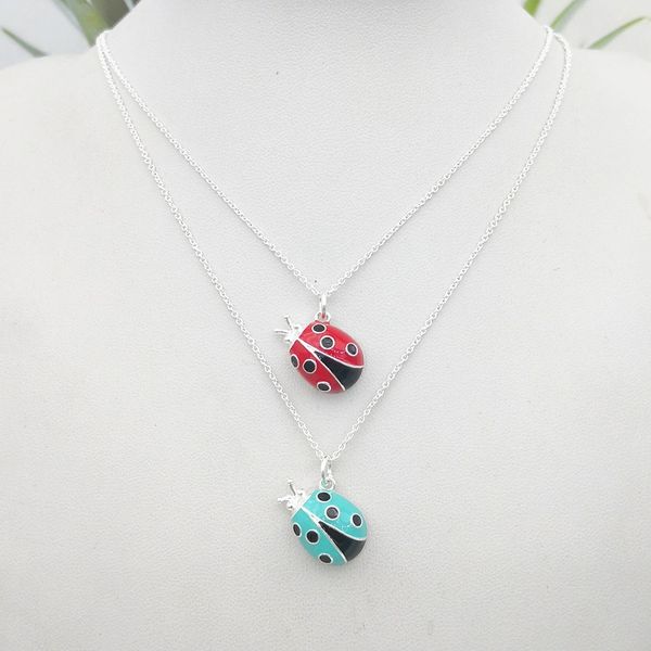 

new 100% sterling silver heart necklace womens 19mm ladybugs tag couple love pendant key jewelry for woman girlfriends valentine day gifts t