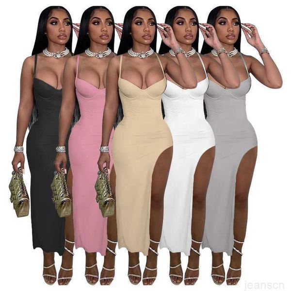 

women's wear 2023 slimming dresses for suspenders solid color slim split white black dress women clothes