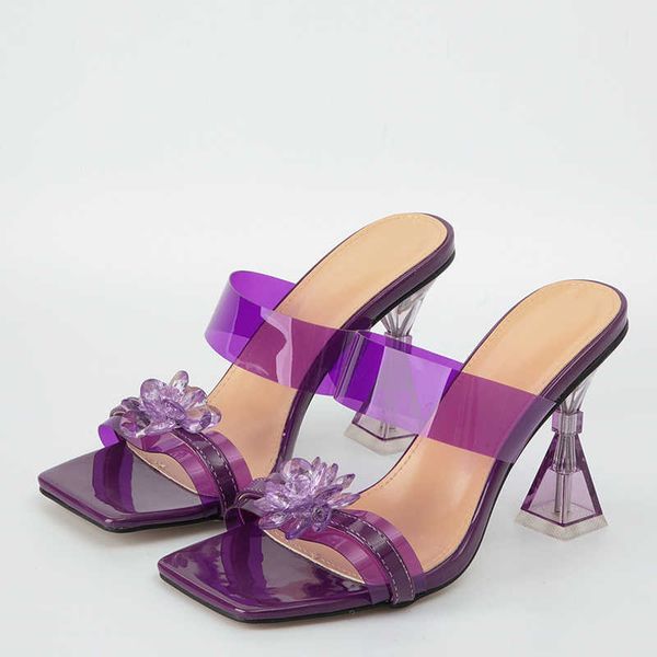 

nxy slippers transparent pvc crystal clear flower women slippers fashion strange high heels female mules slides summer sandals shoes 230406, Black