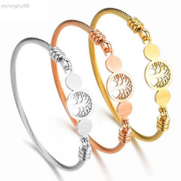

bangle new fashion stainless steel brushed three color open bracelet with hollow life tree weaving 5cuj 5cuj, Black