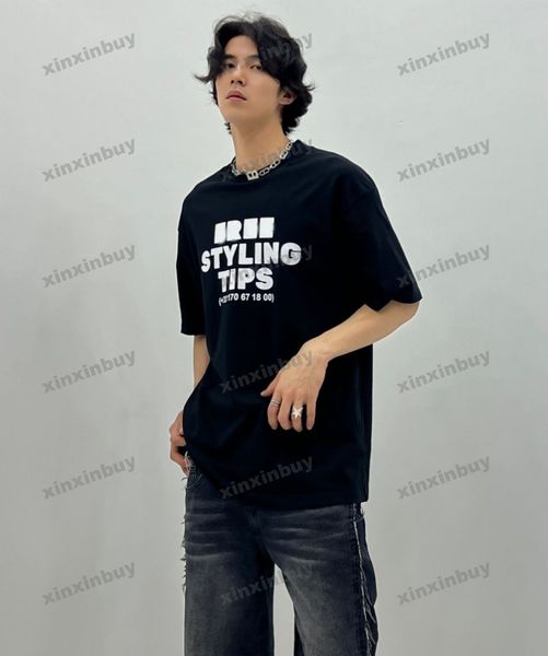 

xinxinbuy men designer tee t shirt 23ss paris styling tips print short sleeve cotton women black white blue gray xs-l, Black;brown