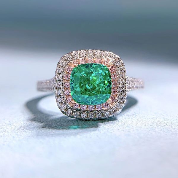 

cushion cut emerald diamond ring 100% real 925 sterling silver party wedding band rings for women bridal promise jewelry gift, Slivery;golden