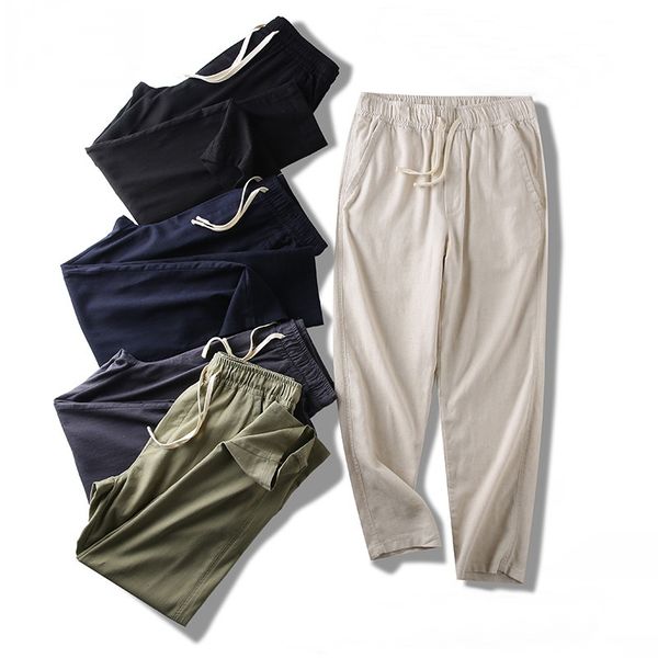 

2023 spring men loose harem pants chinese linen overweight sweatpants casual oversize trousers male, Black