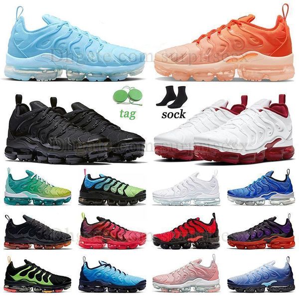 

mens womens running shoes tn plus university blue cherry orange gradient tirple black men women snekaers triple white lemon lime university